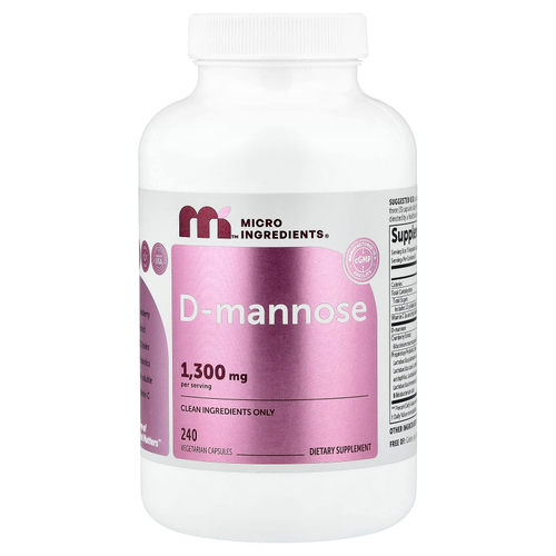 Micro Ingredients, D-манноза с клюквой, пробиотиками и жирорастворимым витамином C, 240 вегетарианских капсул