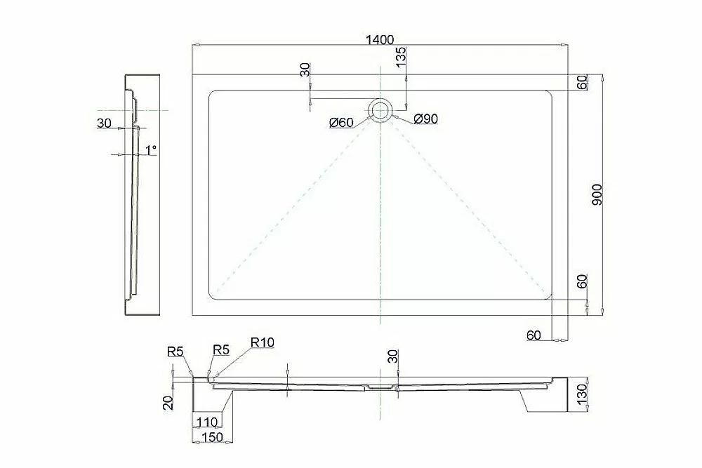 Душевой поддон Royal Bath HP 140х90