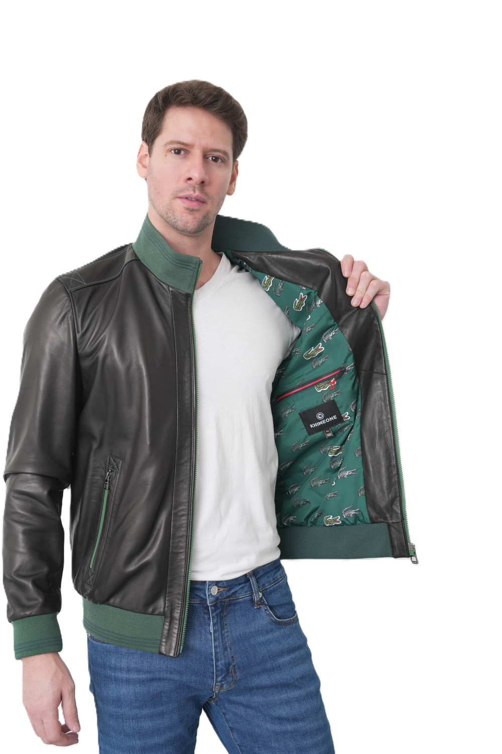 KHIMEONE Мужская кожаная демисезонная куртка (натуральная кожа, овчина)