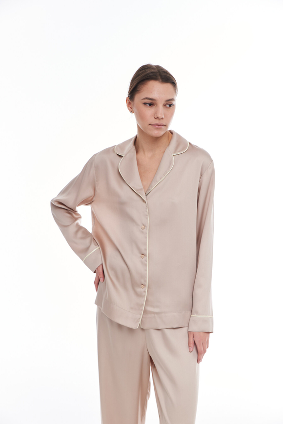 Блуза из тенселя с кантом песочная