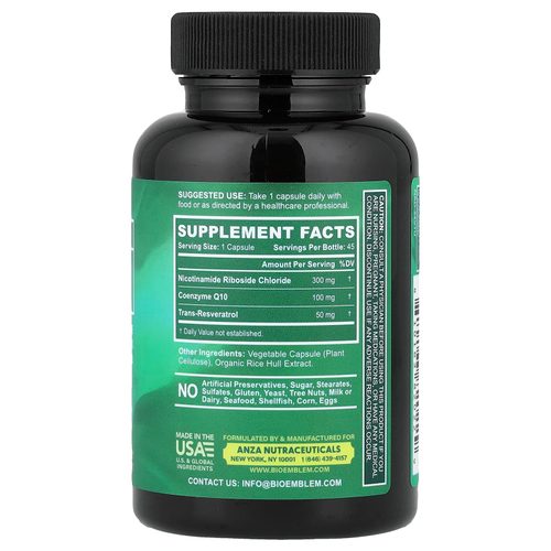 BioEmblem, NAD+, 45 растительных капсул