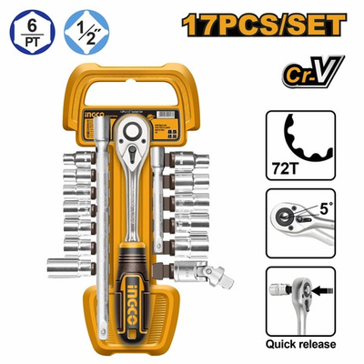 Набор головок 1/2" с трещоткой 17 шт. INGCO HKTS12171 INDUSTRIAL