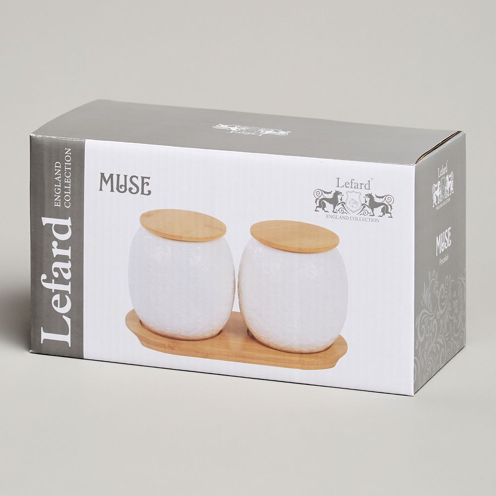 НАБОР БАНОК LEFARD "MUSE" С ДЕР.КРЫШКОЙ НА ДЕР.ПОДСТАВКЕ 2 ШТ. 19,5*9,5 СМ 400 МЛ