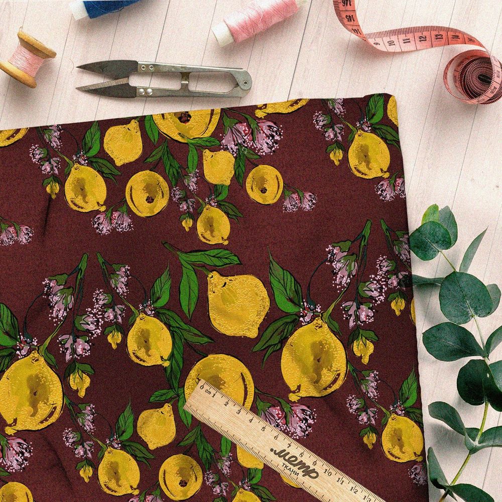 Ткань флис лимоны на ветке