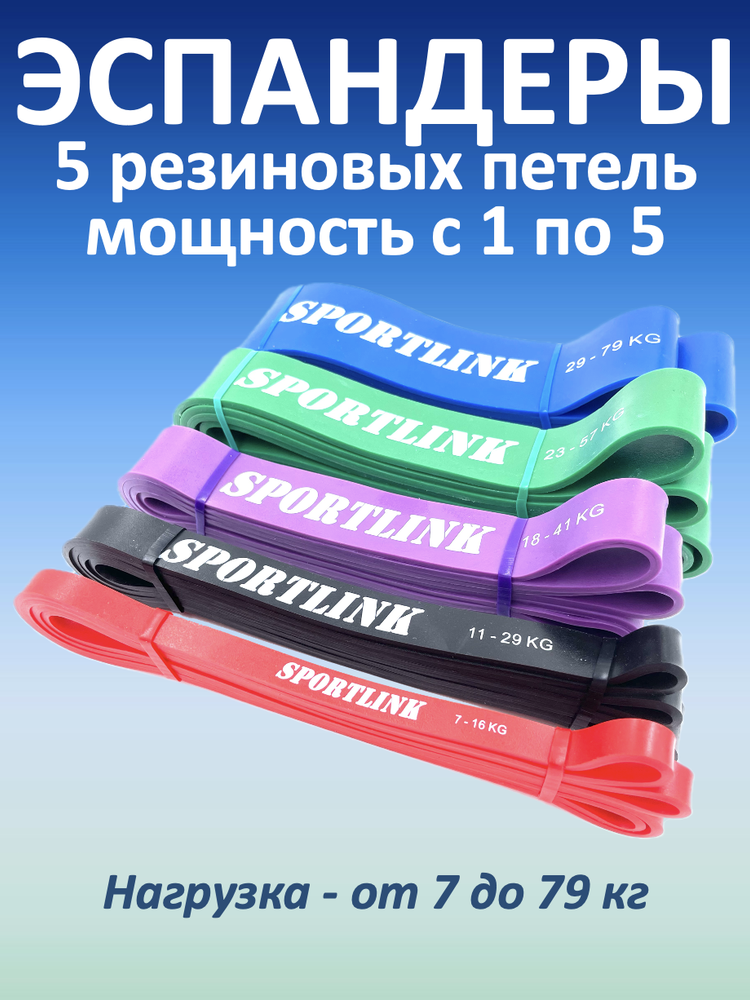 Набор из 5 резиновых петель (7 - 79 кг)