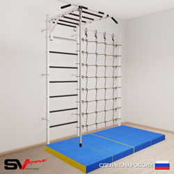 Шведская стенка Sv Sport усиленная 62940 (Турник рукоход/Канат/Мат 2м/Канатный лаз)