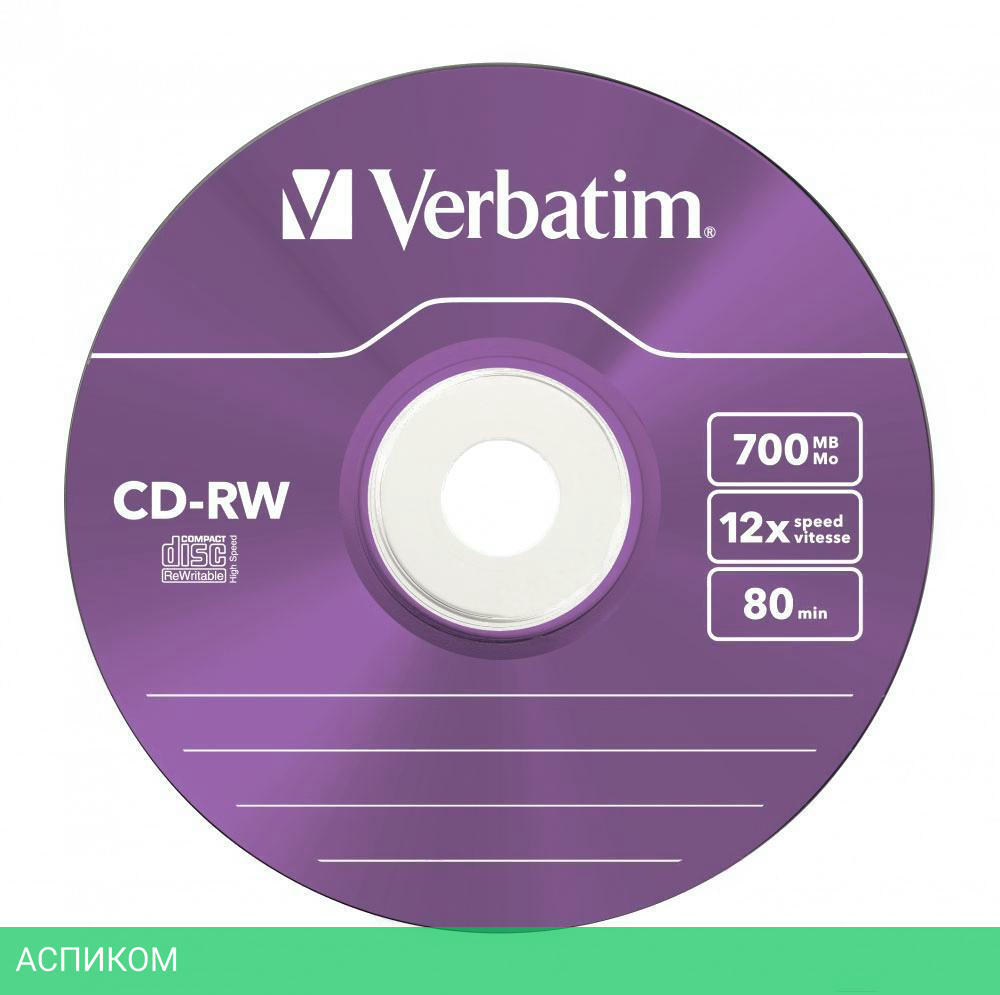 CD-R диск VerbatimW 700Mb 12x Slim case Color 5шт (43167)