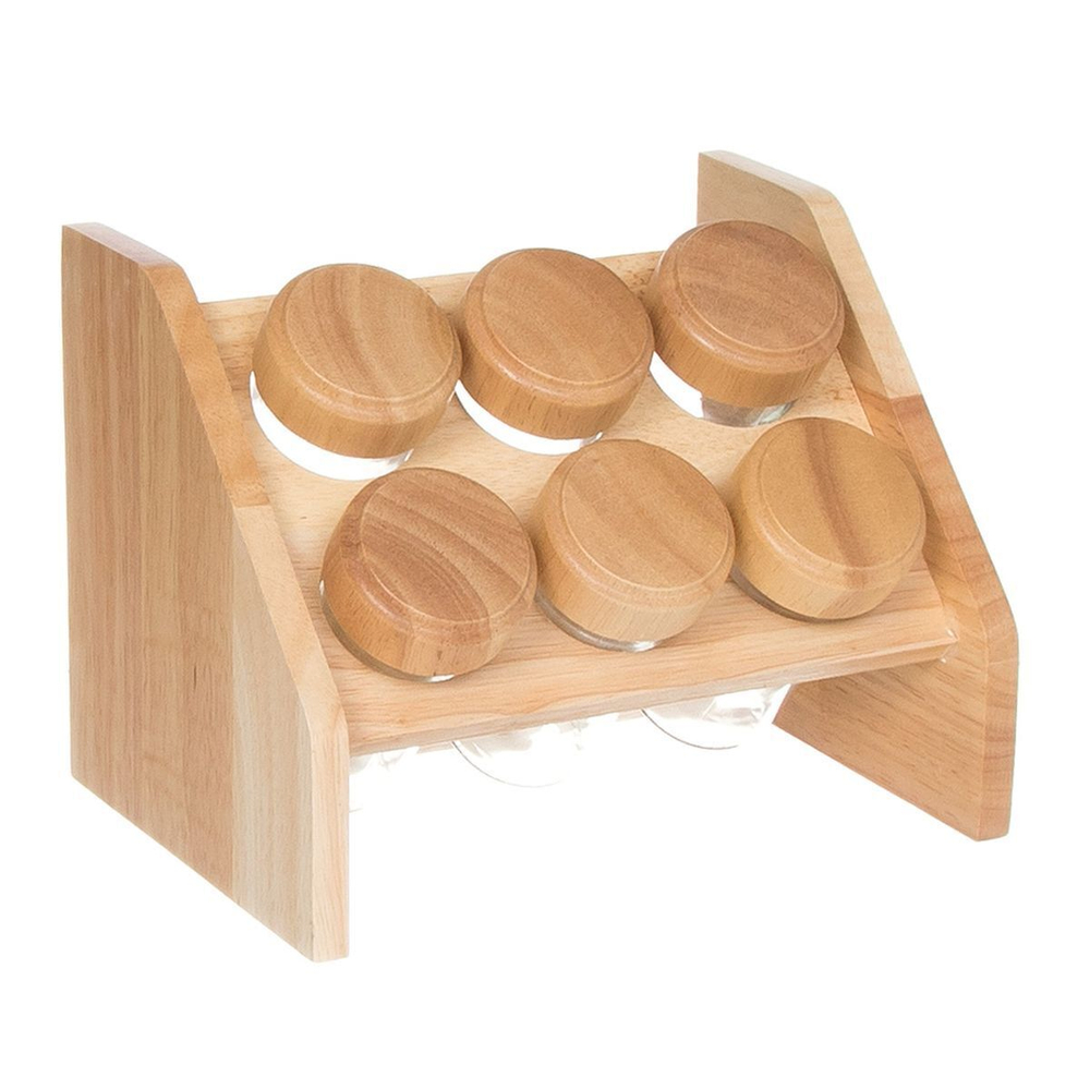 Набор для специй стекло, дерево, 6 шт, на подставке, беж, Y3-1139