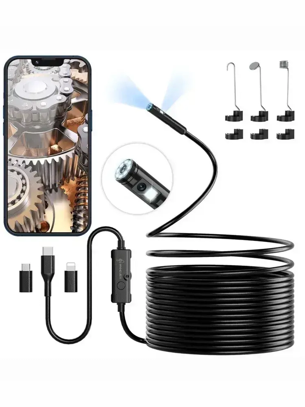 Двойная камера Видеобороскоп для смартфона, 5M, подходит для Android/IOS/планшетов, питание от USB, используется для исследования узких мест