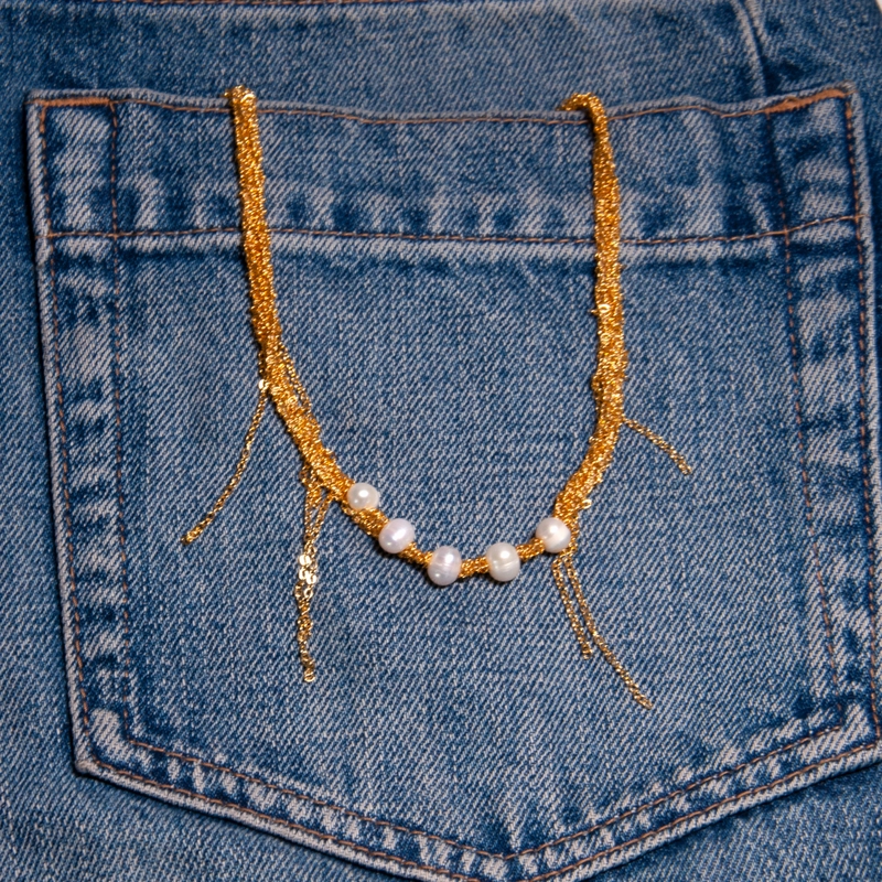Плетенное ожерелье с жемчугом – Позолота