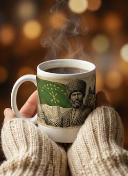 Белые кружки с исторической гравюрой о адыгах (черкесах)