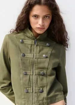 MANGO Приталенный жакет с воротником-стойкой, хаки