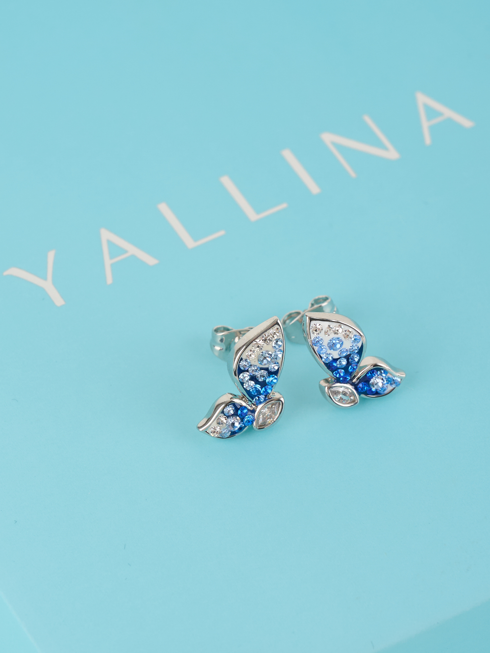Серьги Голубая бабочка с кристаллами Swarovski