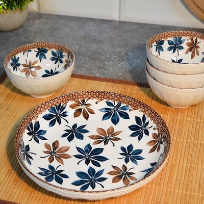 Набор подарочный 5 предметов (тарелка 20,5см 1шт, пиала 330мл 4шт), 8989