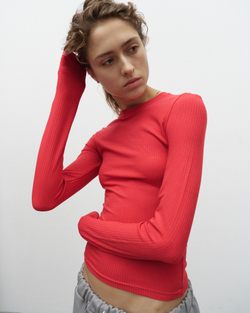 LS Ribbed T-Shirt Mandevilla Red