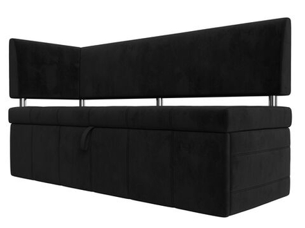 Диван кухонный прямой Стоун с углом левый, Черный, Велюр, 107272L