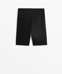 OYSHO Леггинсы-велосипедки полиамидные хлопковые с высокой посадкой 20 см, чёрный