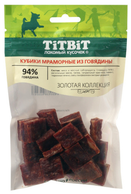 TITBIT ЗОЛОТАЯ КОЛЛЕКЦИЯ Лакомство для собак Кубики мраморные из говядины, 80 г