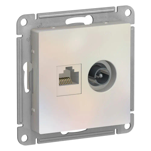 Atlas Desing TV Розетка двойная + компьютерная RJ45 кат. 5e, механизм, Жемчуг