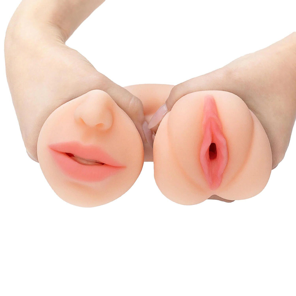 Телесный двусторонний мастурбатор «Жужа» - вагина и ротик (Цвет: телесный)