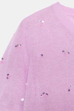 ZARA КАРДИГАН С КОРОТКИМИ РУКАВАМИ И ПАЙЕТКАМИ, РОЗОВЫЙ/ЛИЛОВЫЙ