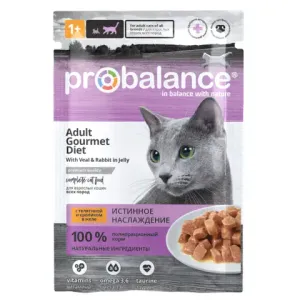 Пауч ProBalance Adult Gourmet Diet Veal & Rabbit для кошек с телятиной и кроликом в желе