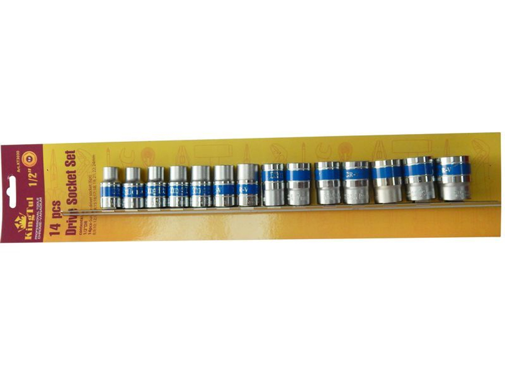 НАБОР ГОЛОВКИ KINGTUL НА МЕТАЛ. ПЛАНКЕ,14ПР. KT-3030 1/2" (8-10, 12-19, 21, 22, 24ММ, 6ГР.)