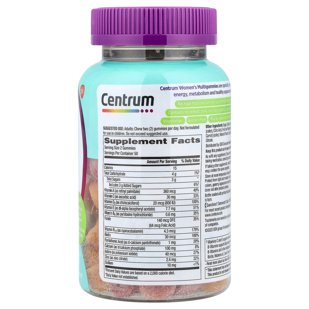 Centrum, Мультивитамины для женщин, тропические фрукты, 100 жевательных таблеток