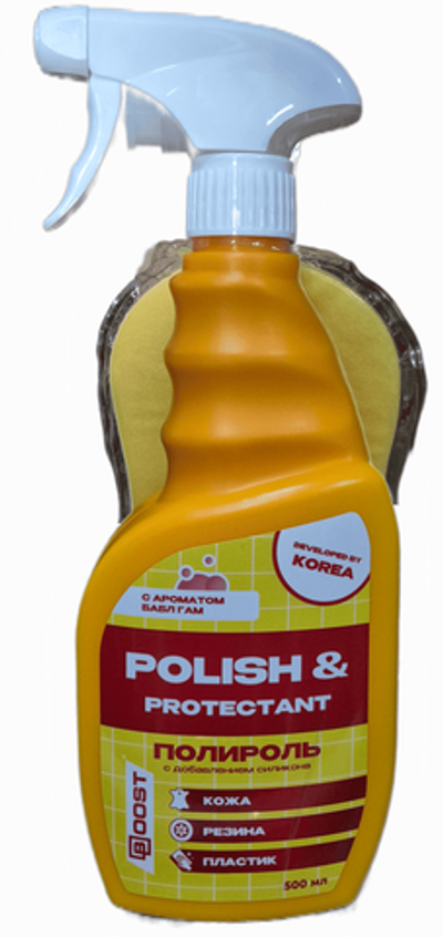 Полироль и защита пластика, резины и кожи с губкой (POLISH&PROTECTAN) BOOST 500 мл
