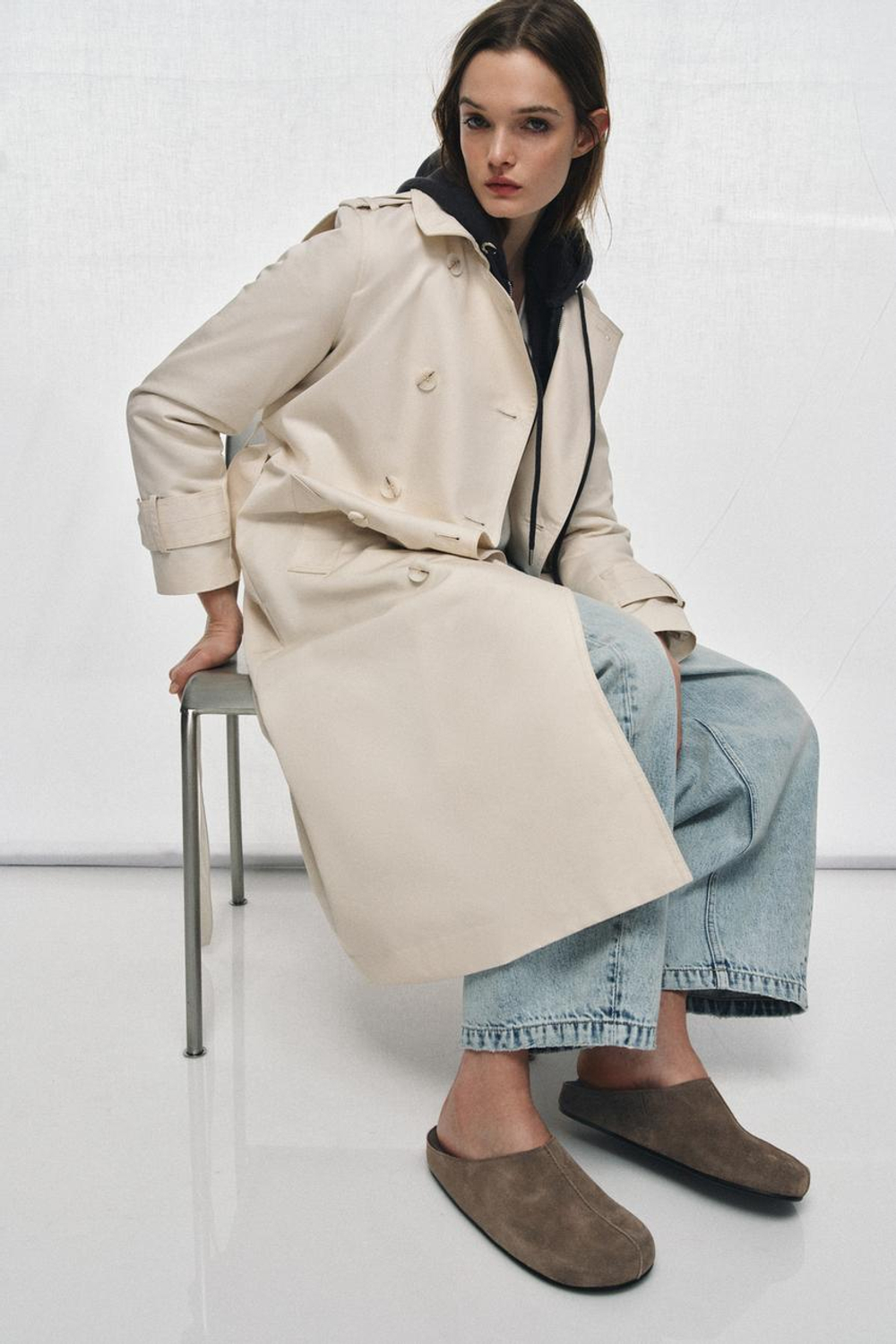 ZARA ТУФЛИ-МЮЛИ ИЗ СПИЛКА, СЕРО-КОРИЧНЕВЫЙ