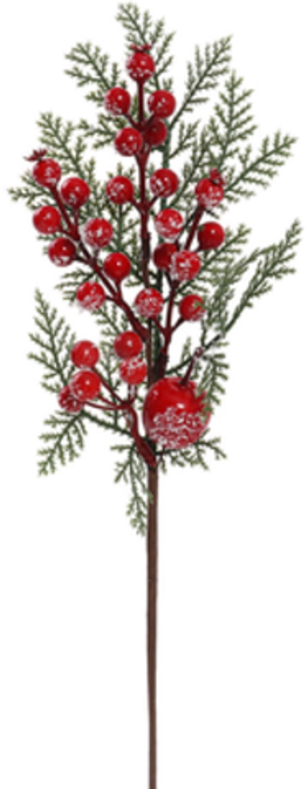 Ветка декоративная Красные ягоды 40см серебро SYCZA-1025014