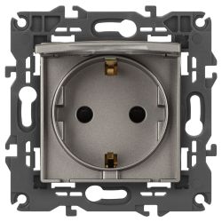 Розетка ЭРА Elegance 14-2103-16 2P+E Schuko со шторками с крышкой, 16А-250В, титан