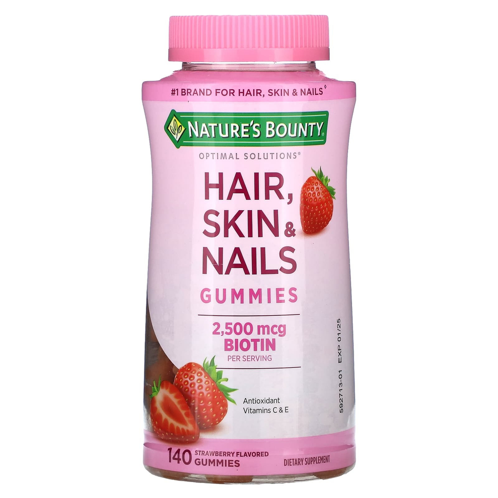 Nature's Bounty, Optimal Solutions®, жевательные таблетки для здоровья волос, кожи и ногтей, со вкусом клубники, 140 жевательных таблеток