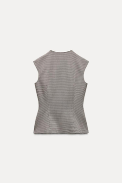 ZARA ТОП В КЛЕТКУ С ПУГОВИЦАМИ, БОРДОВЫЙ/ЭКРЮ