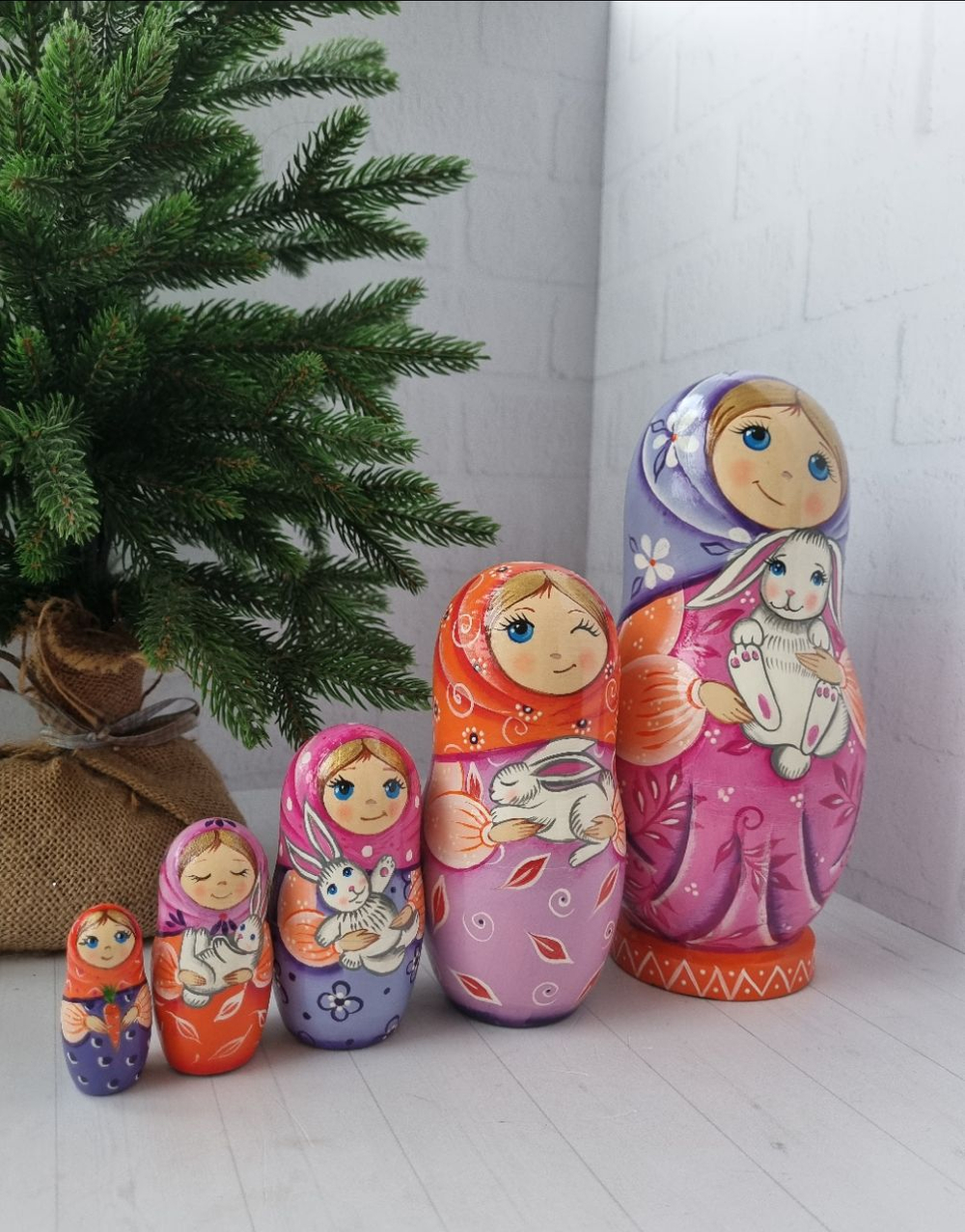 Матрешка Маша с зайкой 21см 5мест