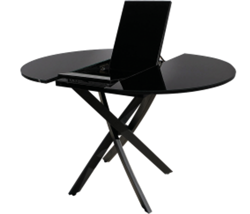 Стол Lerosco-05 (D900+ вставка бабочка 320мм) мрамор марквина синий,  кромка чер, царги венге,черный