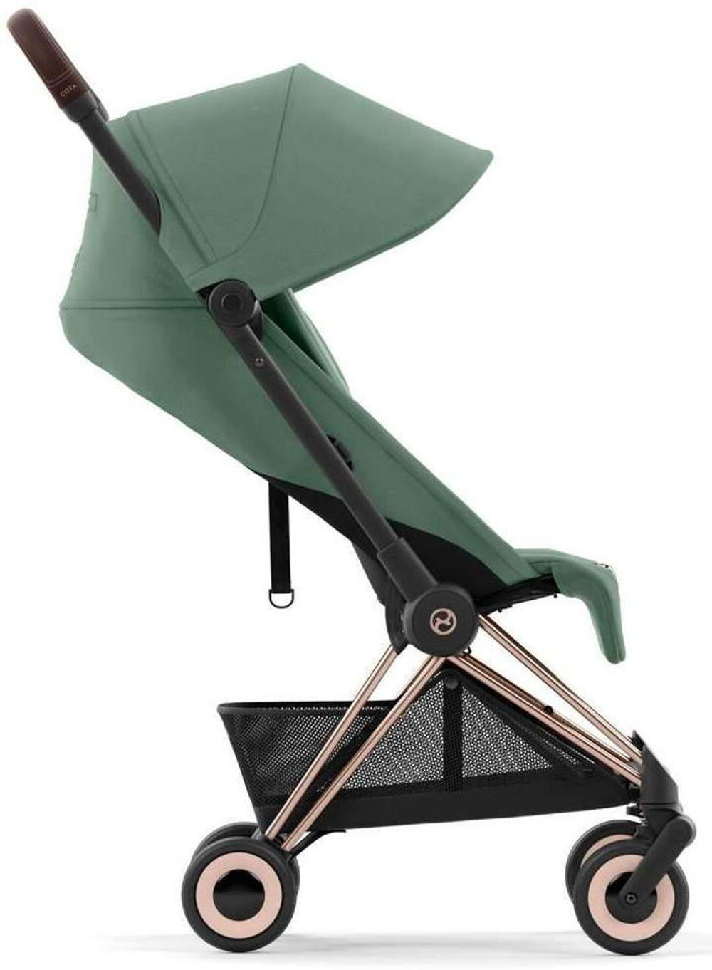 Коляска Cybex Coya Rosegold Frame Cloud T i-Size Sepia Black Plus Leaf Green с дождевиком и бампером