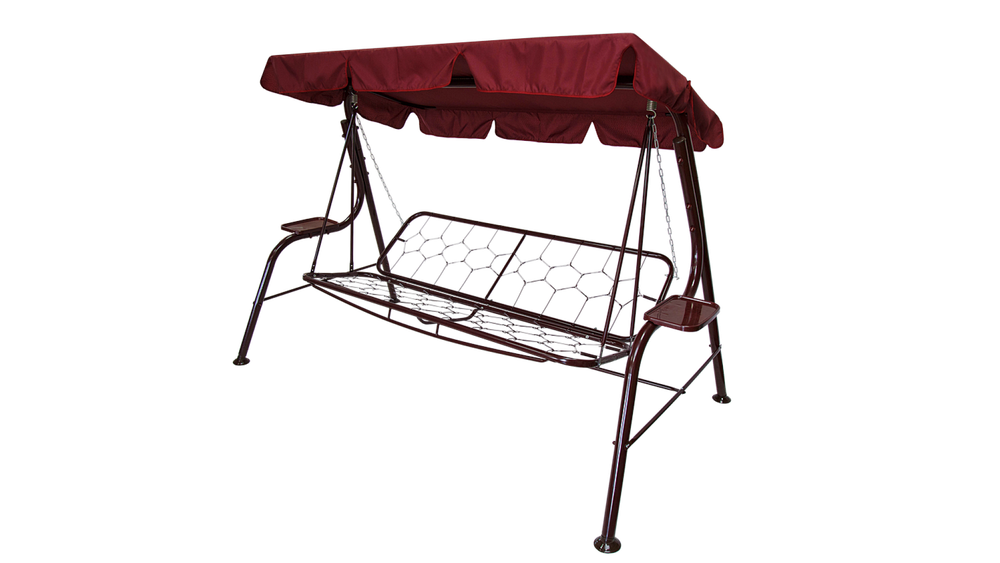 Качели садовые OLSA 3-х местные Стандарт Nova(каркас бордовый, м/э бордовый,бежевый рис.полоска)1 уп.