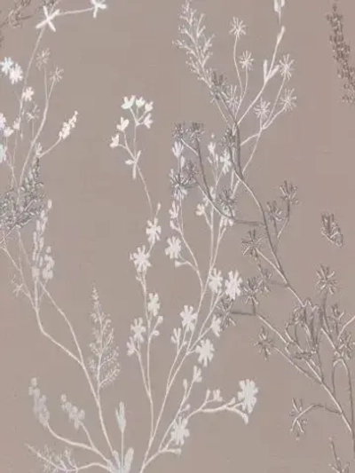 Обои Винил на флизелине 10 м, серебряные веточки на фактуре окрашенной ТАУП стены, прованс, флористика для спальни, гостиной