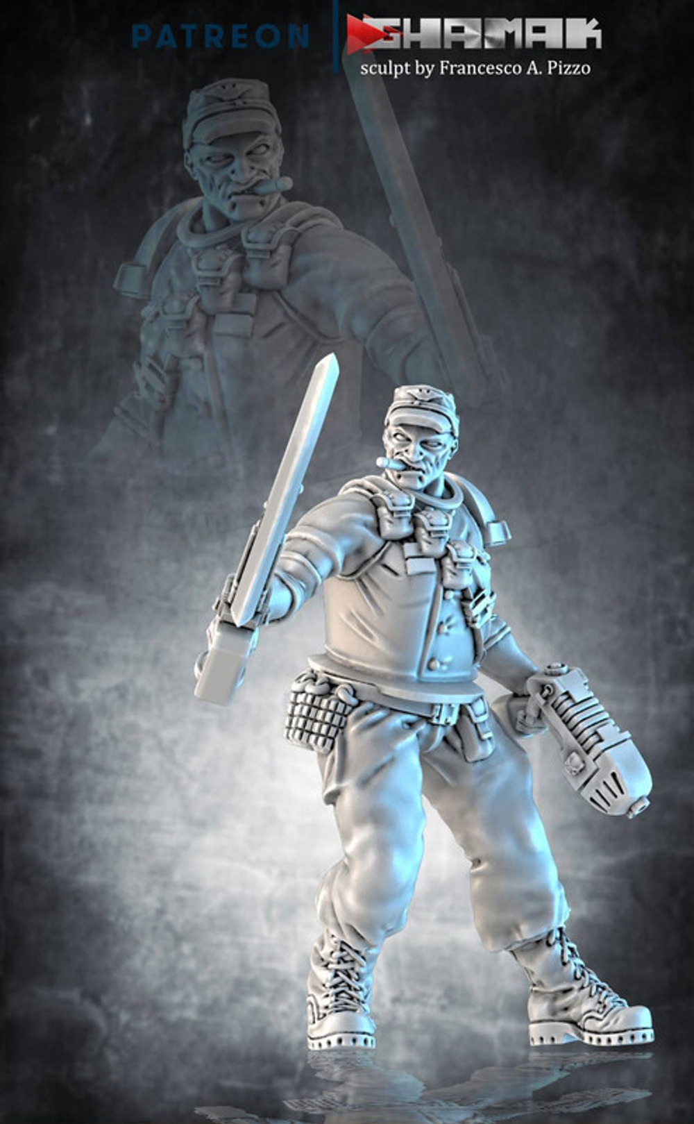 Astra Militarum Sergeant Сержант с мечом и плазменным пистолетом миниатюра для dnd, днд, pathfinder, фентези, Настольная игра, НРИ, Варгейм, РПГ
