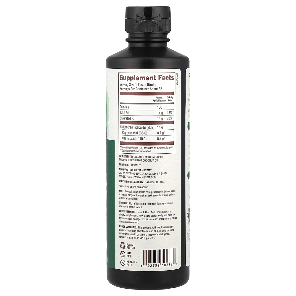Nutiva, органическое масло MCT, 473 мл (16 жидк. унций)