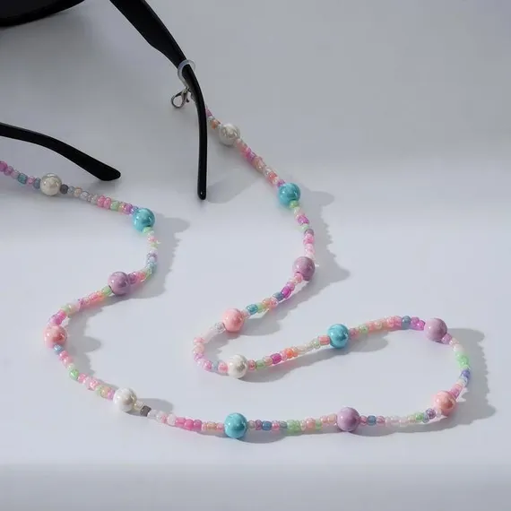 Цепочка для очков &quot;Бусинки&quot; бабл-гам, цвет розово-голубой, 70 см