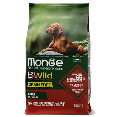 Беззерновой корм для собак Monge Dog BWild GRAIN FREE утка с картофелем 2,5 кг