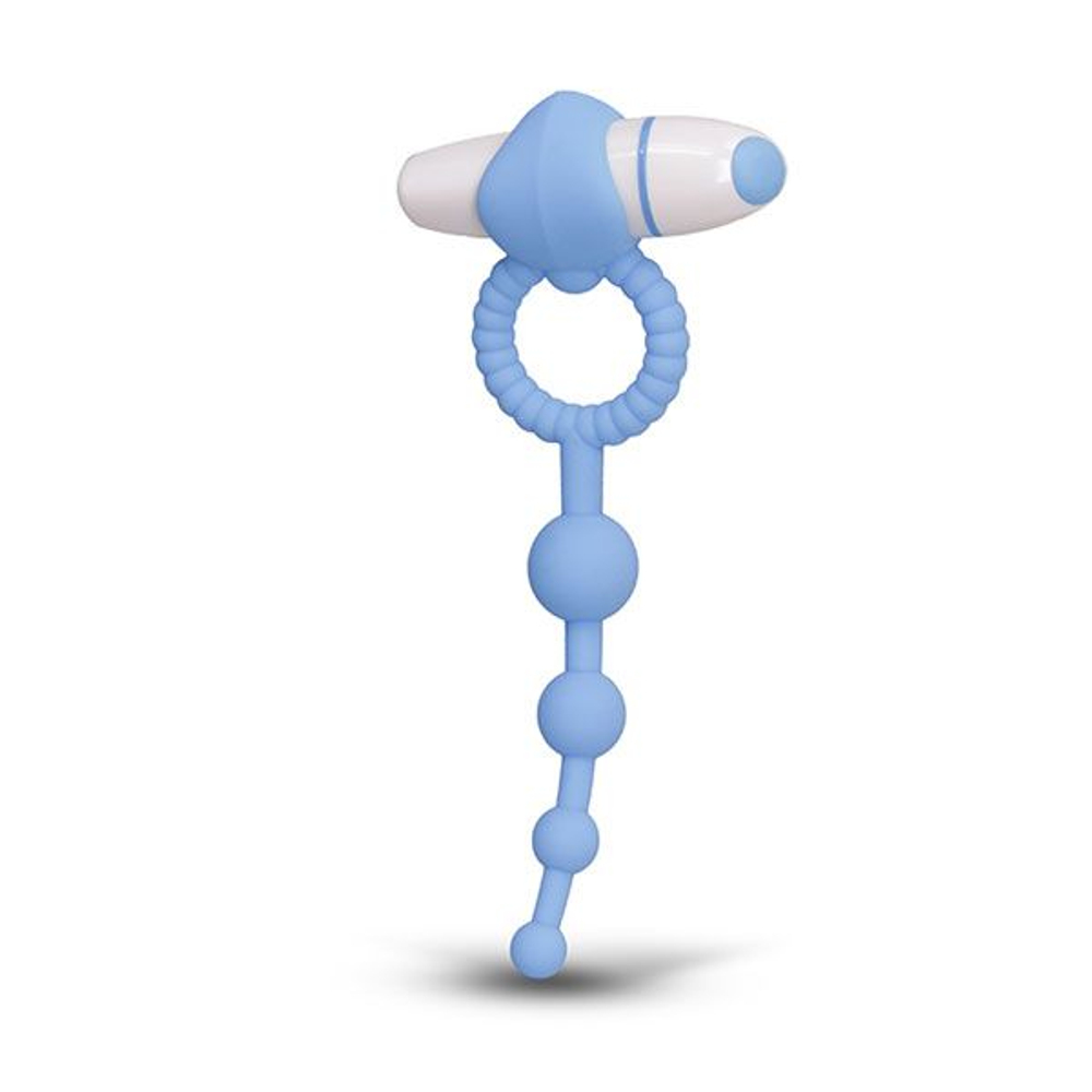 Голубое эрекционное виброкольцо PLAY CANDI BLOW POP с анальной цепочкой (Цвет: голубой)