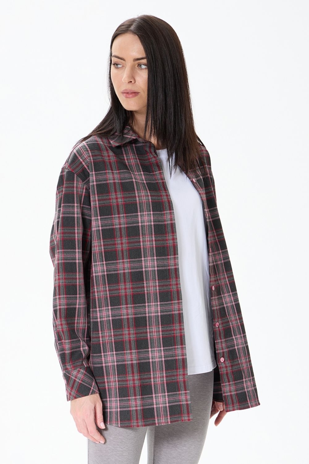 Рубашка Хельсинки удлиненная серая клетка