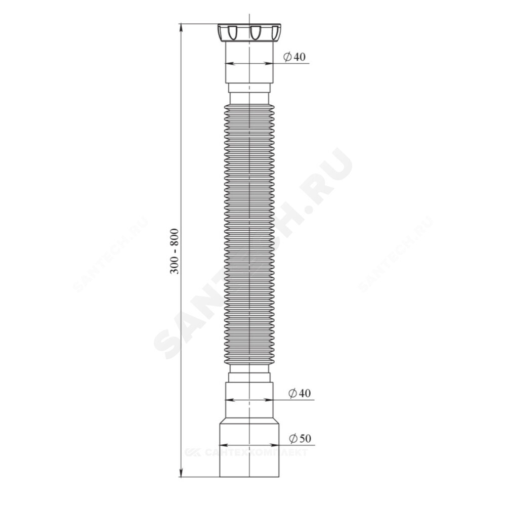 Гофра с гайкой 1 1/2"x40/50 L=300-800мм Unicorn D85