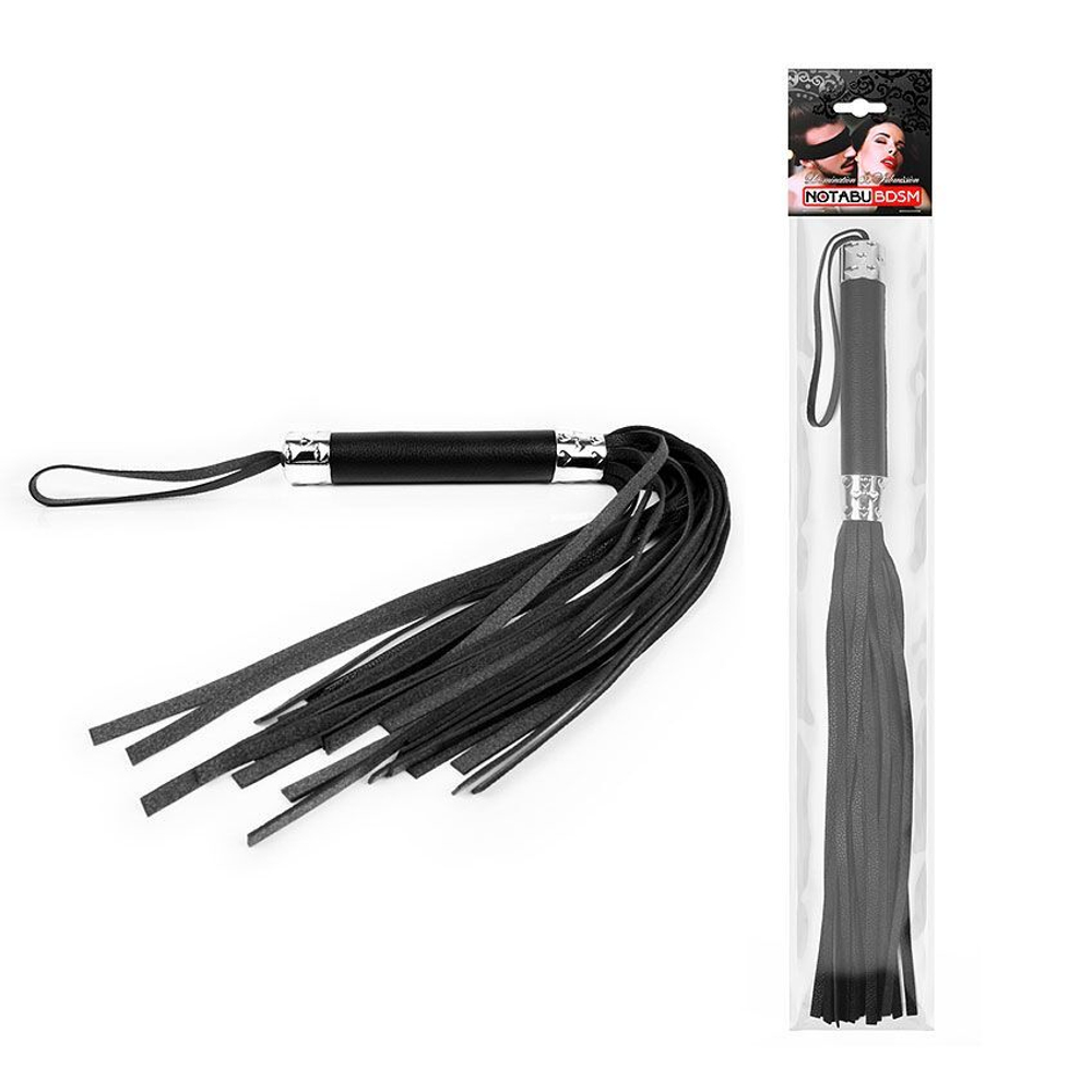 Черная многохвостая плеть с круглой ручкой - 44 см. (Цвет: черный)