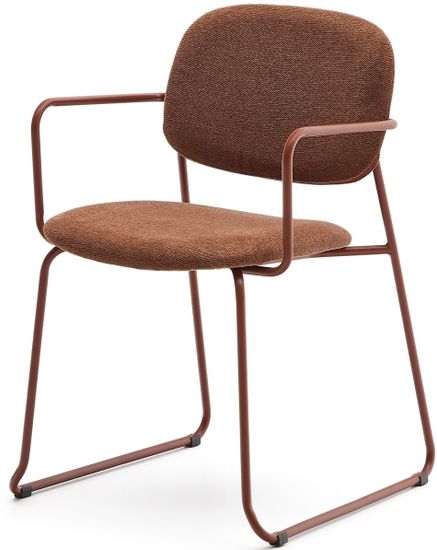 Стул Meli с подлокотниками из терракотовой шенилли с терракотовыми металлическими ножками La Forma Испания