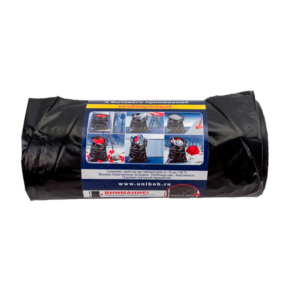 Мешки для мусора UNIBOB 220л, 90х130 см, ПВД, 60 мкм, черный, 10шт/рул
