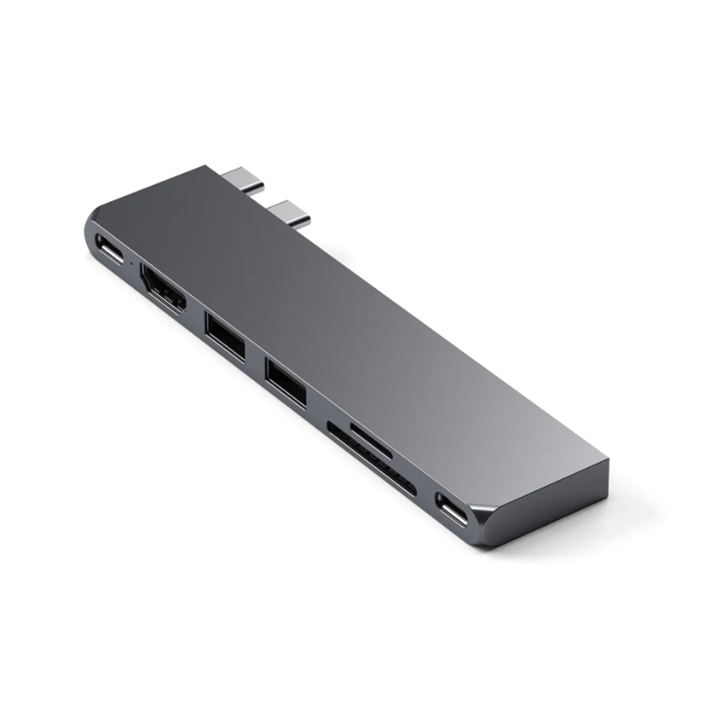 USB-Хаб Satechi Pro Slim (USB-C) (ST-HUCPHS) Подключение: два коннектора USB-C. Порты: USB-C USB4, USB-C 3.2 Gen 2, 2 USB-A 3.2 Gen 2, microSD UHS-I, SD UHS-I, HDMI (до 4K 60 Гц HDR)
